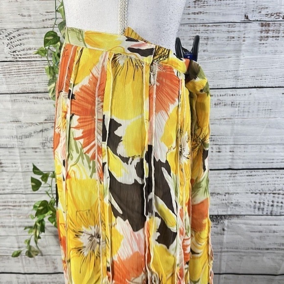 Coldwater Creek Skirt Petite Large Yellow Orange Floral Sheer Midi A Line Boho - Picture 12 of 16